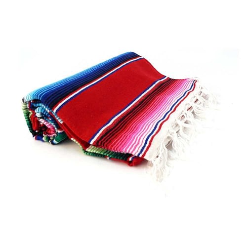 Mexicansk tæppe - sarape, blå/rød Originalt håndlavet mexicansk sarape tæppe, lavet i den traditionelle mexicanske vævning