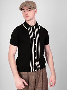 William strikket polo skjorte i sort med hvide striber