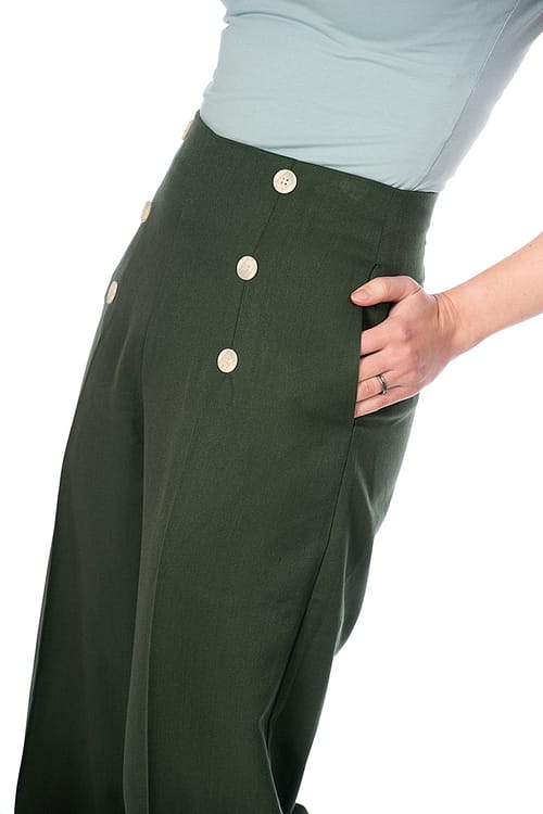Højtaljede grønne sailor bukser med brede ben