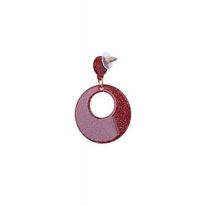 Melina Hoop øreringe er festlige og farverige drop-hoop der hænger via en guldfarvet krog og ring, fra en stor rund stud i samme farve.