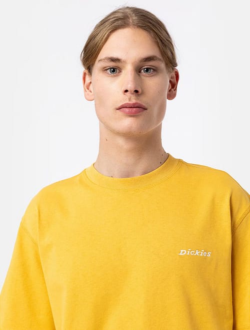 Dickies Loretto T-shirt Honey Gold er en klassisk t-shirt med rund hals og Dickies logobroderi på brystet