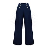 Højtaljede navyblå sailor bukser med brede ben. Re-styled og fancy sømandsslacks inspireret af dem, der blev båret i 1930'erne til 50'erne.