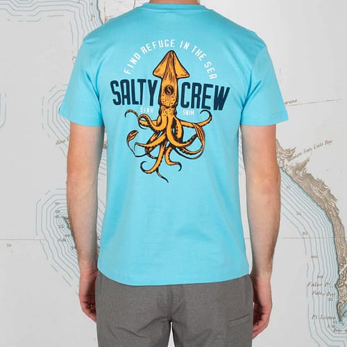 Salty Crew - Colossal Pacific Blue i turkisblå med et flot print af en blæksprutte
