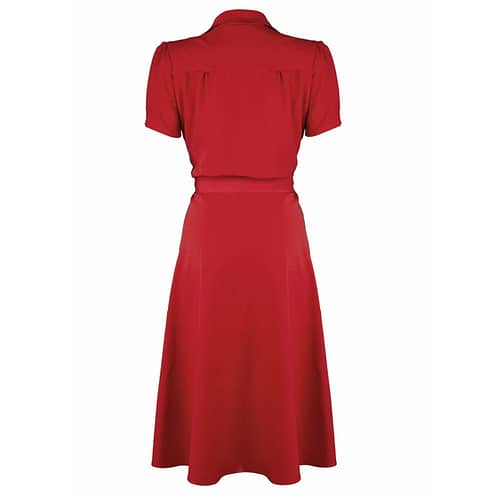 Smuk rød skjortekjole med et soidt og fancy strejf af 40-50'ernes stil