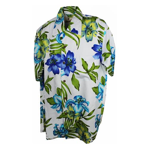 Flot hawaii skjorte i lyseblå og blå blomster og grønne blade
