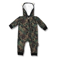Langærmet babydragt med hætte i camouflagefarver