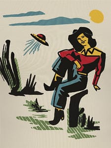 Rodeo Dancer t-shirten har et autentisk vibe af 1950’erne. Den har et fantastisk print tryk af en sød cowgirl der tager et hvil