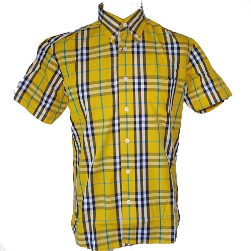 Kortærmet ternet button down skjorte i gul med vintage tern