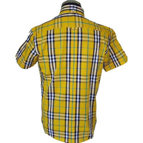 Kortærmet ternet button down skjorte i gul med vintage tern