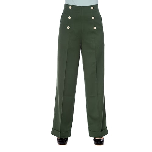 Højtaljede grønne sailor bukser med brede ben