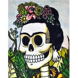 Frida Kahlo Skeleton - Håndlavet mexicanske kort med konvolut