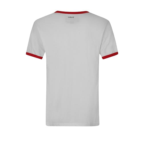 Flot hvid t-shirt med et 195'er inspireret motiv af et martini-glas med en pin-up pige. Klassisk ringerstil med røde kontrastfarvet ribkanter på hals og ærmer