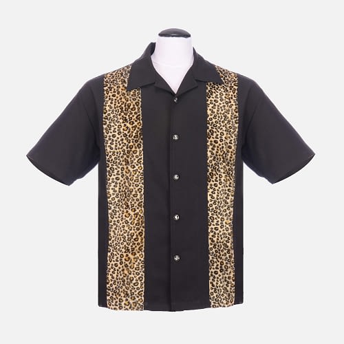 Flot sort Rockstar button up skjorte med dobbelt leopard paneler