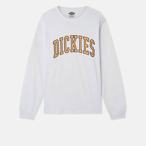 Dickies Aitkin t-shirt i White/Honey Gold er en klassisk langærmet t-shirt med rund hals