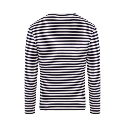 Få det perfekte Beatnik-look med denne stribede langærmede t-shirt i navy og offwhite