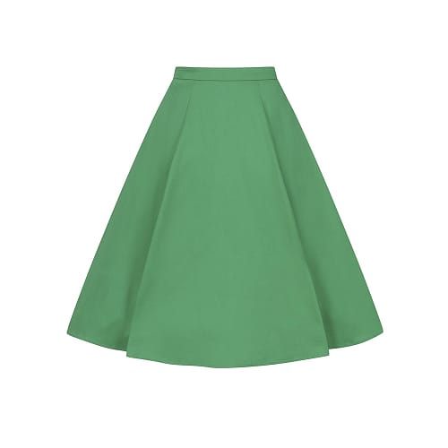 Den smukkeste grønne Collectif Matilde nederdel!  Nederdelen starter ved den naturlige talje og falder til ca. under knæet.