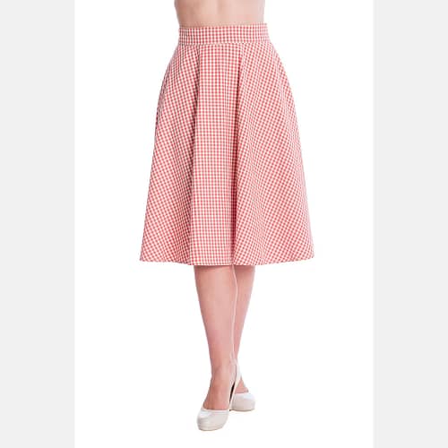 Klassisk retro-inspireret 50’er nederdel med vidde i klassiske rød/hvide gingham tern