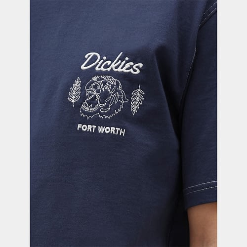 Dickies Halma T-shirt Navy er en lækker unisex klassisk t-shirt med hvidt tiger-broderi og kontrastsømme