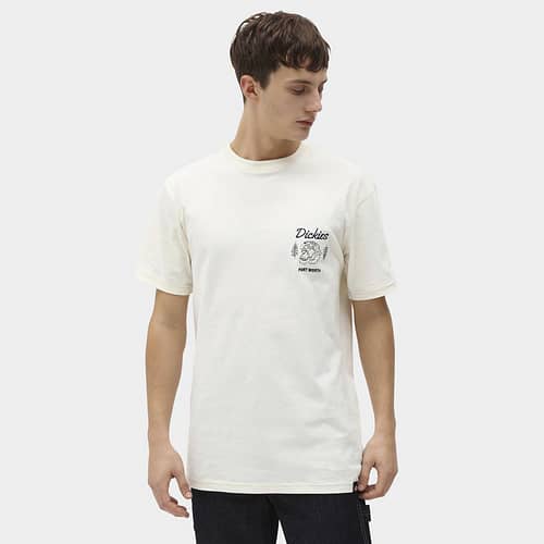 Dickies Halma T-shirt Ecru er en lækker unisex klassisk t-shirt med navyblåt tiger-broderi og grå kontrastsømme