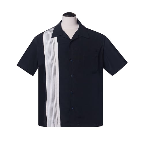 Vintage Americano Button Up klassisk navyblå skjorte med hvidt panel med flotte kontraststikninger