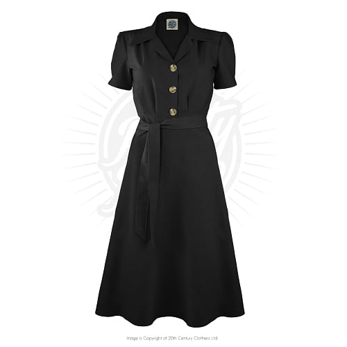 Smuk sort skjortekjole med et solidt og fancy strejf af 40-50'ernes stil