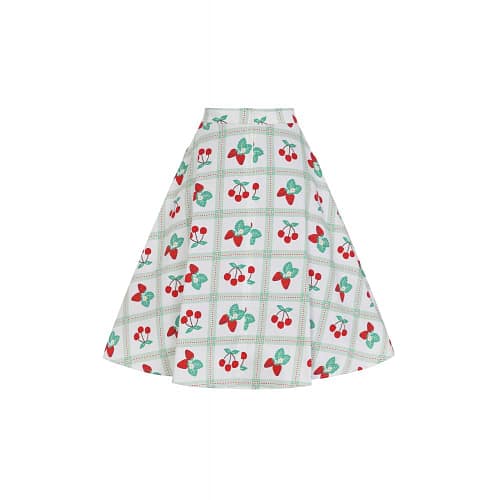 Veronica Picnic Swing nederdel i hvid med kirsebær og jordbær