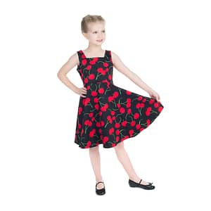 Kirsebærkjole til børn, en klassisk 50’er kjole i sort med det fineste kirsebærprint