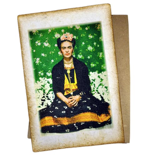 Frida Kahlo Grøn - Håndlavet mexicanske kort med konvolut