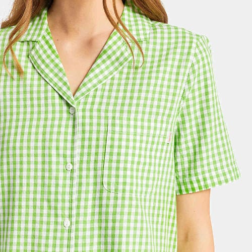 Brixton Bunker Gingham boyfriend skjorten er virkelig lækker kortærmet skjorte med hvide og grønne gingham tern