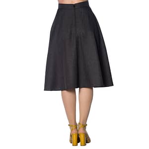Charmerende klassisk retro-inspireret 40’er nederdel med vidde i flot sildebensvævet gråt stof