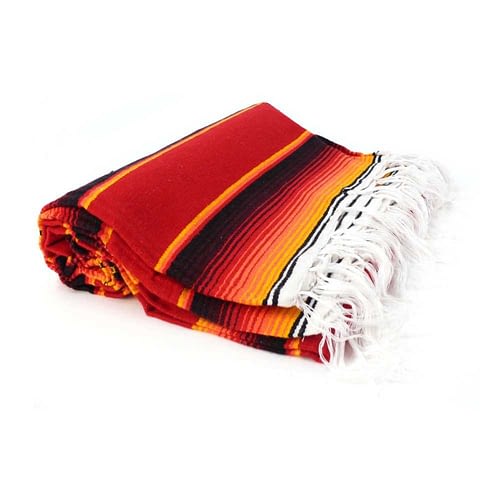 Mexicansk tæppe - sarape, ildfarvet Originalt håndlavet mexicansk sarape tæppe, lavet i den traditionelle mexicanske vævning