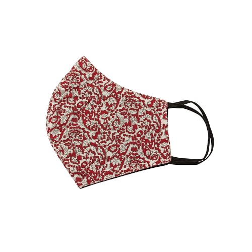 2-lags ansigstmaske i rødt og hvidt blomstermønster, det er genanvendeligt og vaskbart og det er behageligt og let at have på.