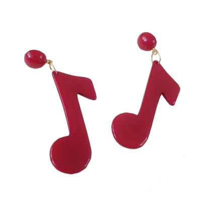 Dolly Music Note er fantastiske øreringe med røde noder i resin. De smukke node vedhæng på 5 cm x 3,2 cm x 3 mm monteret på en matchende 11 mm rød stud.