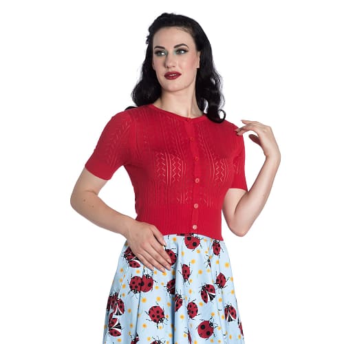 Loretta cardigan rød 50'er stil med fint hulmønster