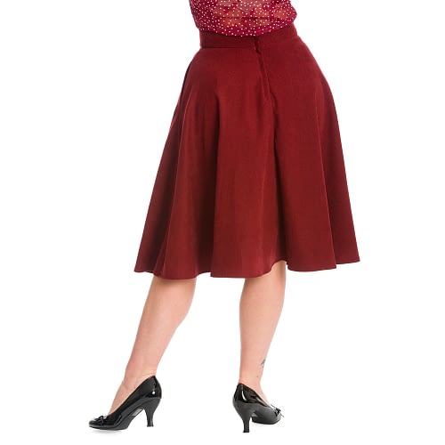 Charmerende og super klassisk retro-inspireret 50’er nederdel med vidde i flot burgundy fløjs lignende stof