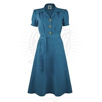 Smuk petroleumsblå skjortekjole med et solidt og fancy strejf af 40-50'ernes stil