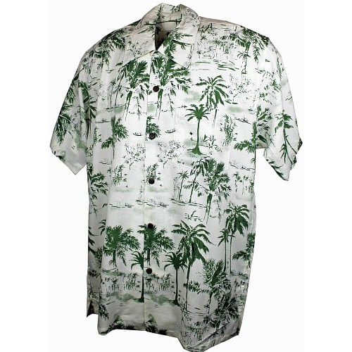 Palma grøn Hawaii skjorte hvid med grønne palmer
