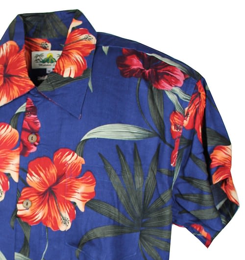 Bercelona navyblå Hawaii skjorte med hibiscus og papegøjer