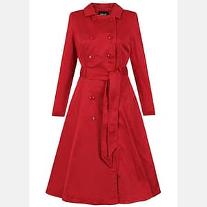 Fantastisk 1950'er trenchcoat i flot rød, en flot forårs- eller efterårsfrakke med smukt rødt foer
