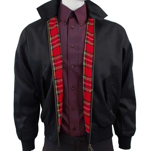 Klassisk sort Harrington jakke med skotskternet foér