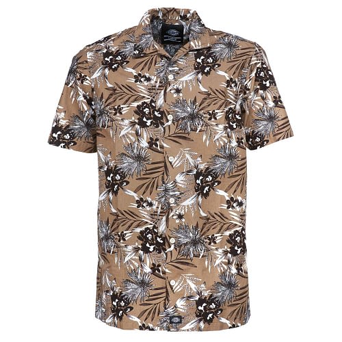 Dickies Rivervale er en kortærmet khakifarvet skjorte med et all-over Hawaii mønster