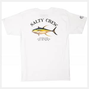 Salty Crew - Deep Reach t-shirt i hvid med et flot print af en fisk og logo foran og et stort bagpå