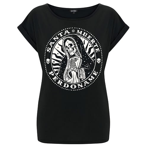 Santa Muerte - Klassisk t-shirt til kvinder, med mexicansk tema og et solidt strejf af Rock `n` Roll