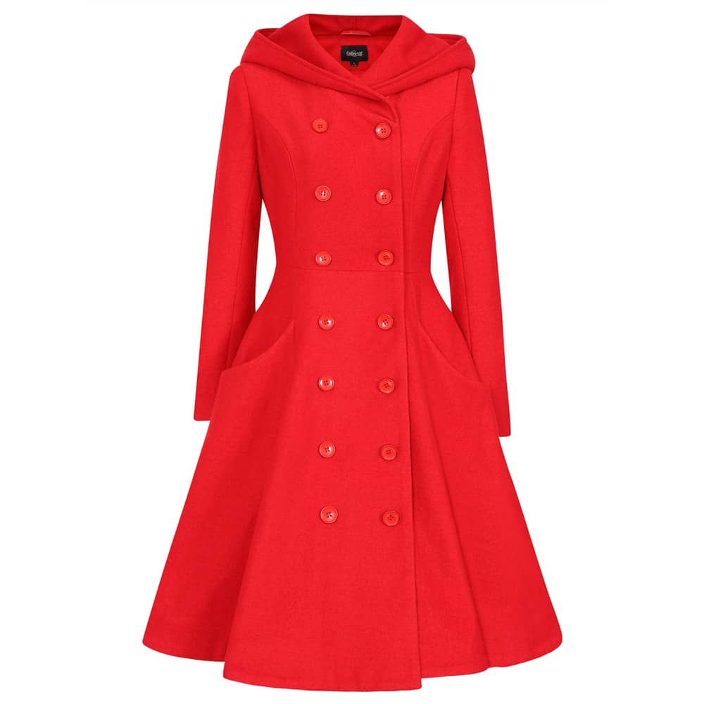 Heather Hooded Swing frakke er en fantastisk 1950'er frakke fra Collectif i rød.
