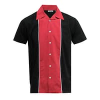 Helt klassisk rockabilly bowlingskjorte i sort med gråt midterpanel og en hvid kant