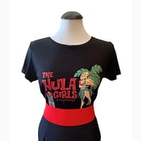 Super lækker kortærmet T-shirt i sort økologisk bomuld med en dansende hulapige i rigtig tiki-style