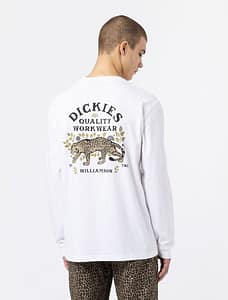 Dickies Fort Lewis langærmet T-shirt i hvid med en leopard på ryggen