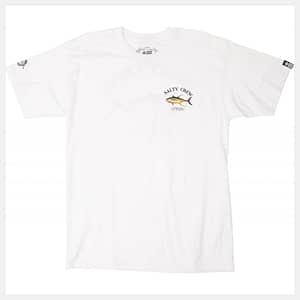Salty Crew - Deep Reach t-shirt i hvid med et flot print af en fisk og logo foran og et stort bagpå