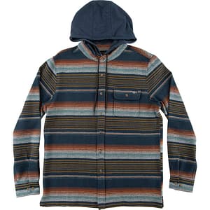 Salty Crew Mainland Dark Slate Flannel er en lækker garnfarvet stribet hoodie i bomuldsflannel