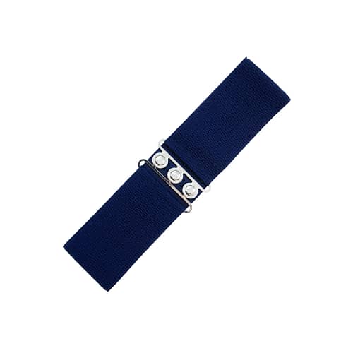 Bredt elastikbælte i navyblå med det klassiske sølvfarvet spænde